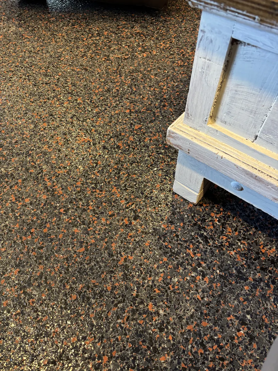 Close-up of decorative flake floor coating texture