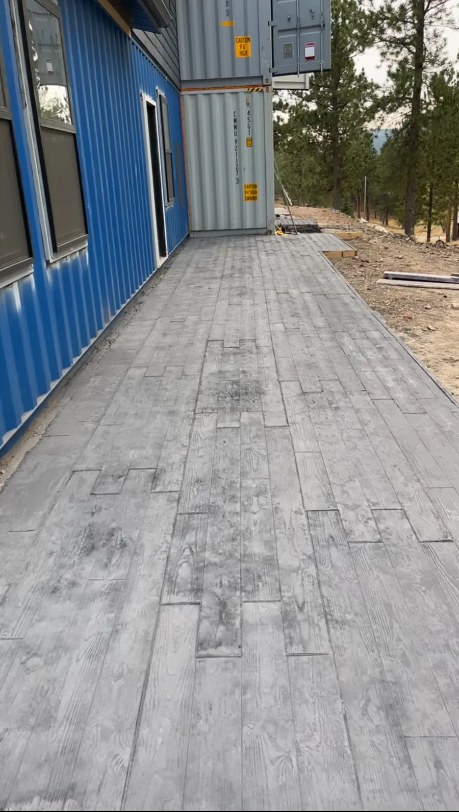 Stamped wood-look concrete walkway